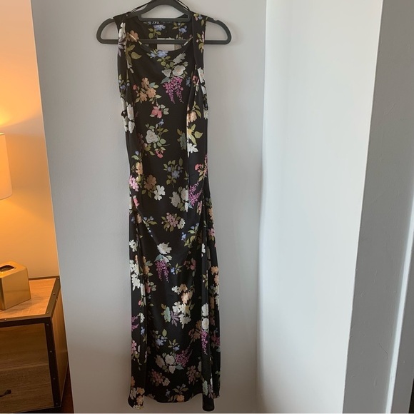 Zara Gathered Floral Print Midi Dress Event Wedding Guest Spring Size XL - Picture 12 of 16